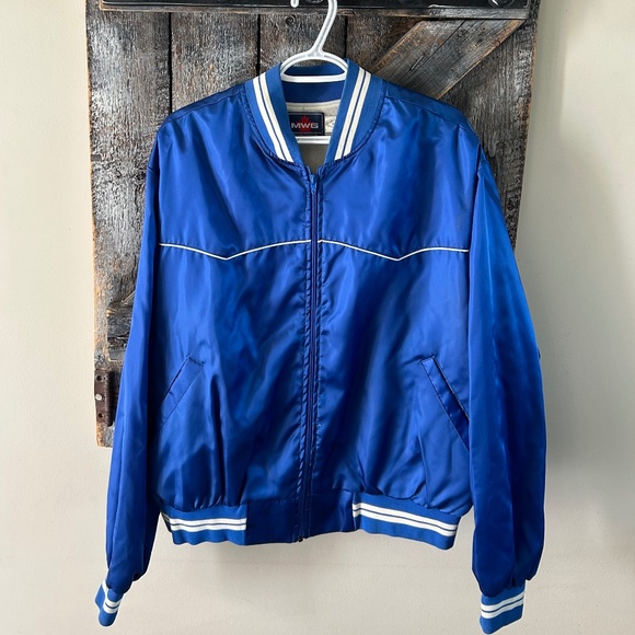 Vintage Mens MWG Full Zipper Jacket Shiny Blue - no size tag - Picture 1 of 3